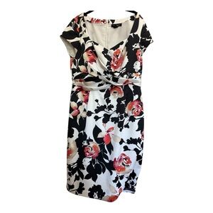 White House Black Market Pink and Black floral dress size 12
